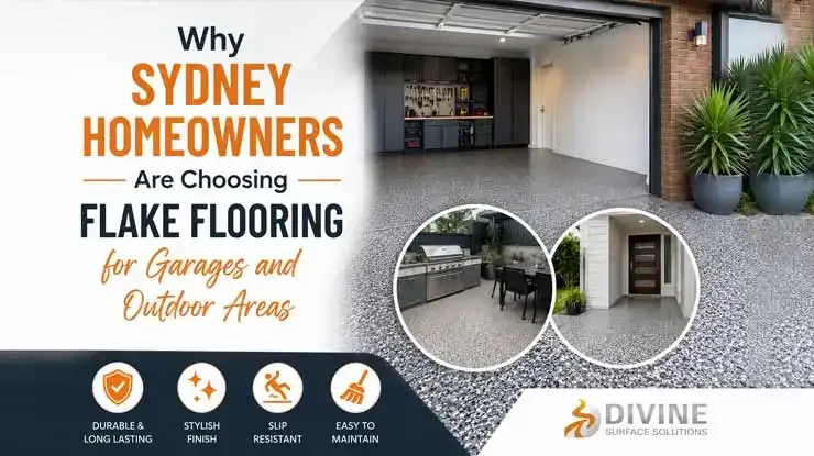Flake flooring installed in Sydney garage and outdoor entertaining area